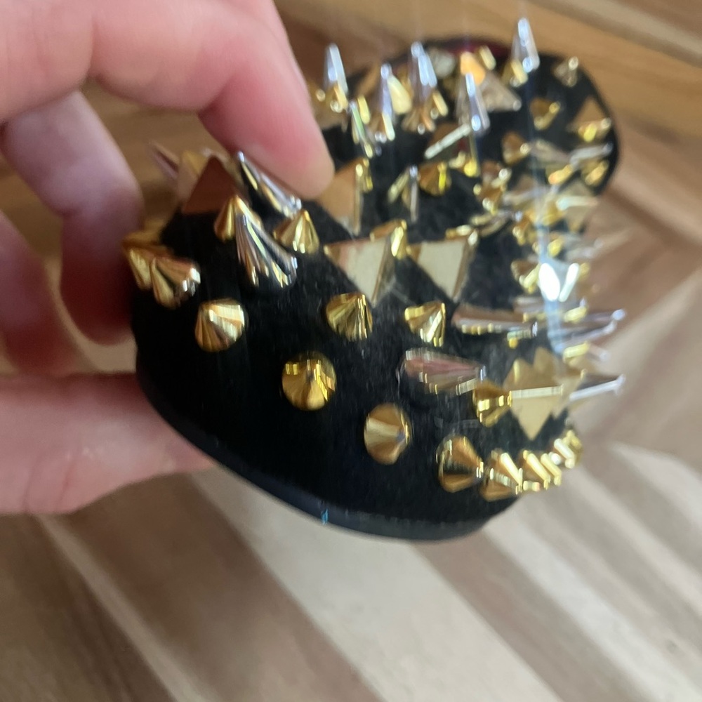 Black Studded Slip-On Loafers with Gold And Silver Spikes - Picture 13 of 15